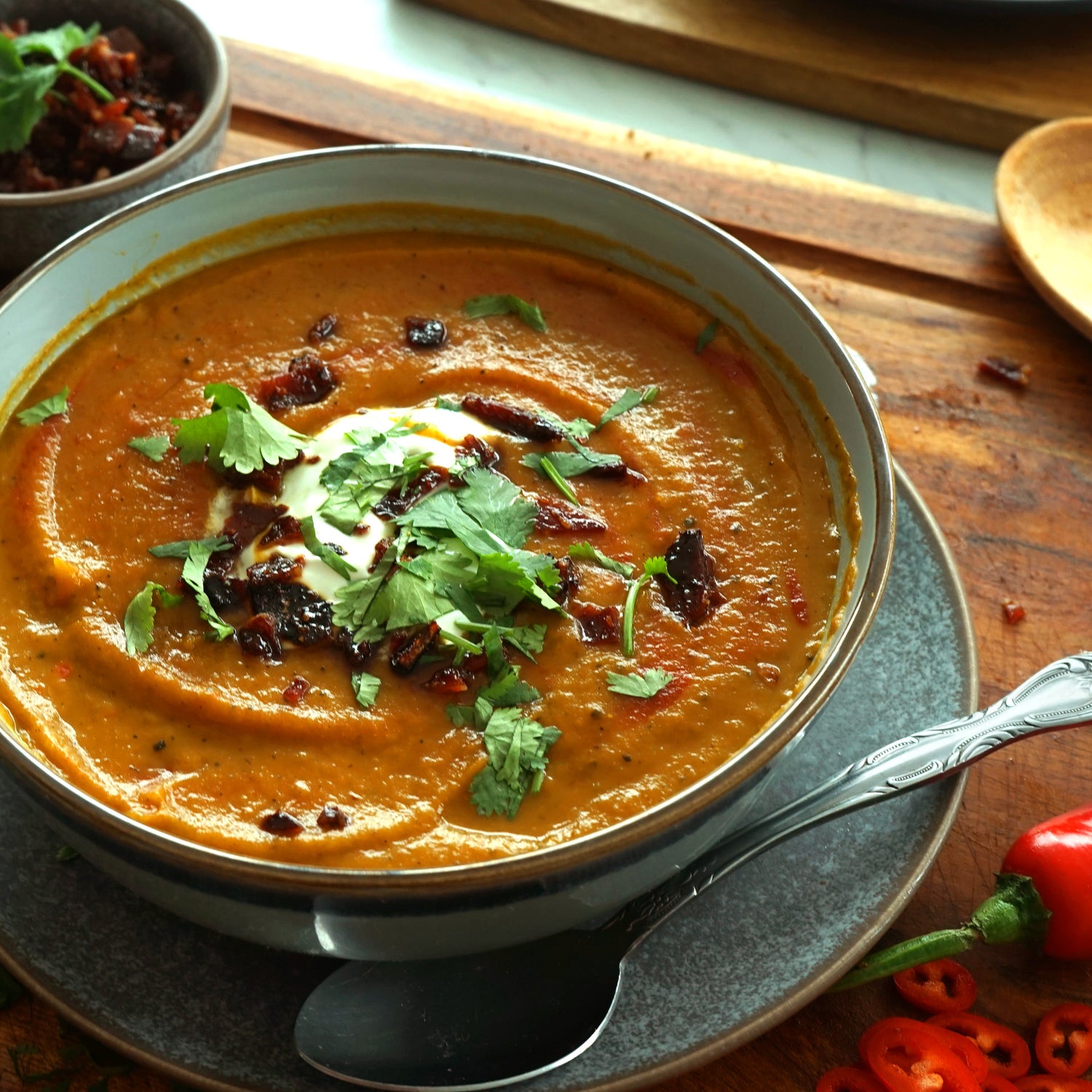 Smoked Pumpkin Soup with Candied Bacon